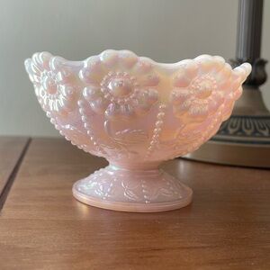 Vintage Fenton Glass Pink Opalescent Flower Candy Dish Fairy Lamp Bottom